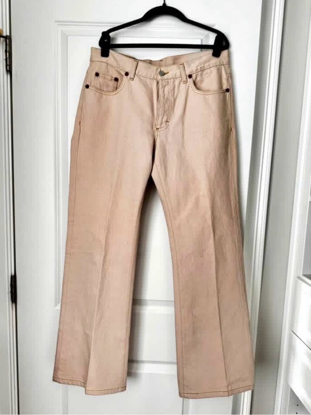 GUCCI High-Rise Wide-Leg Women's Jeans - Beige New Without Tags